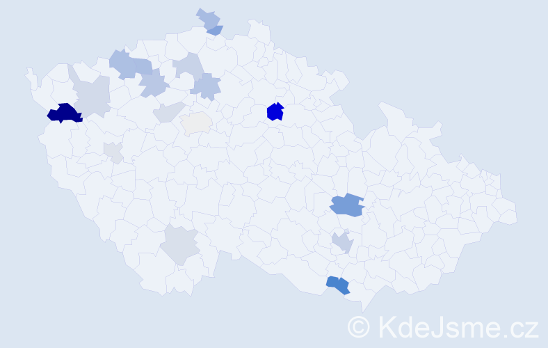 Příjmení: 'Mágr', počet výskytů 31 v celé ČR