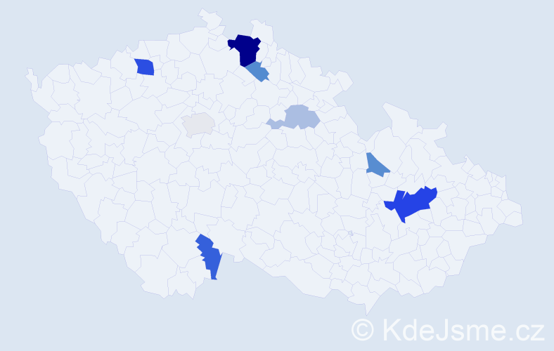 Příjmení: 'Tajmrová', počet výskytů 20 v celé ČR