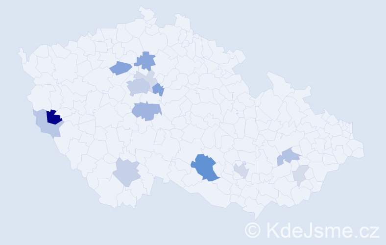 Příjmení: 'Kocan', počet výskytů 39 v celé ČR