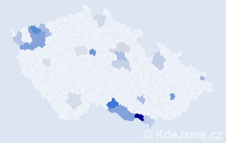 Příjmení: 'Jelinek', počet výskytů 39 v celé ČR