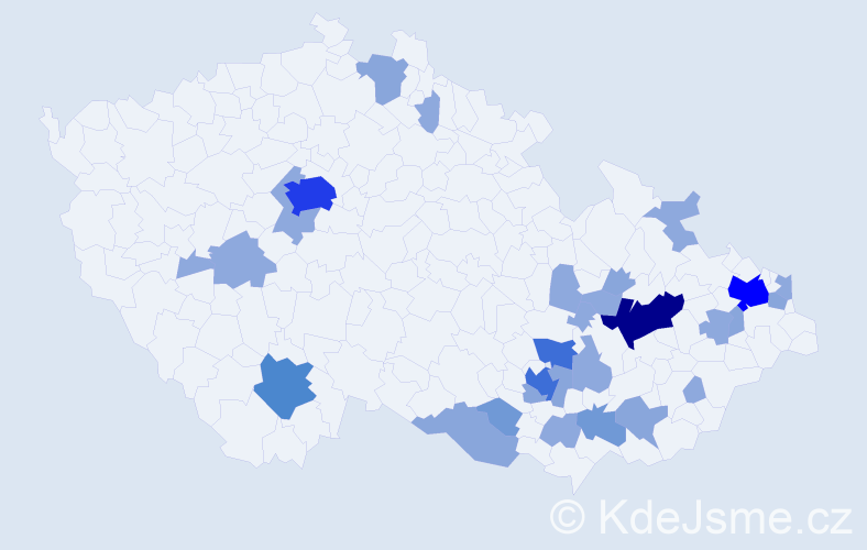 Příjmení: 'Jevický', počet výskytů 69 v celé ČR
