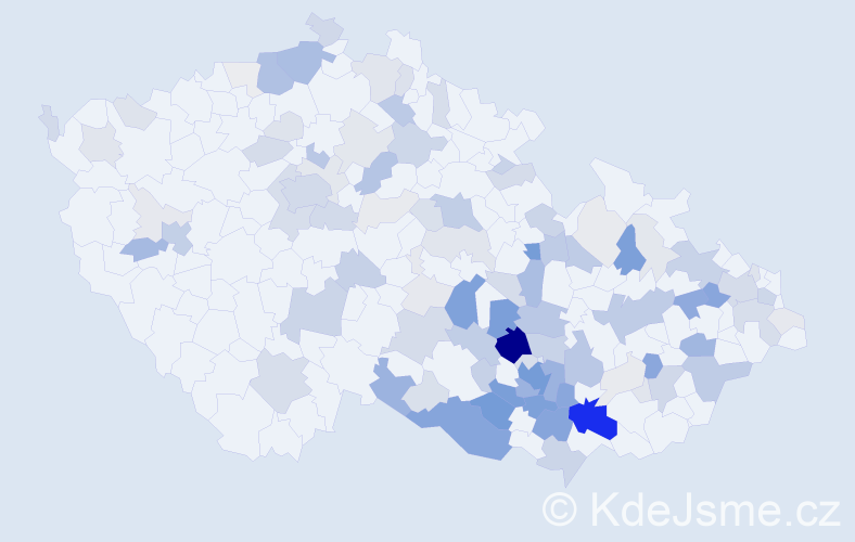 Příjmení: 'Válka', počet výskytů 451 v celé ČR