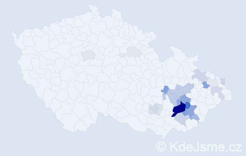 Příjmení: 'Klabal', počet výskytů 76 v celé ČR