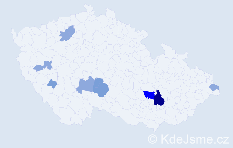 Příjmení: 'Mojčák', počet výskytů 24 v celé ČR