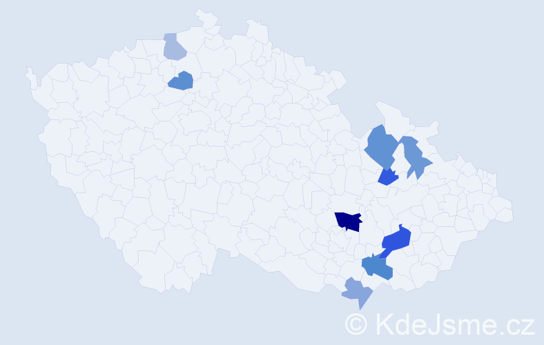 Příjmení: 'Crhounek', počet výskytů 16 v celé ČR