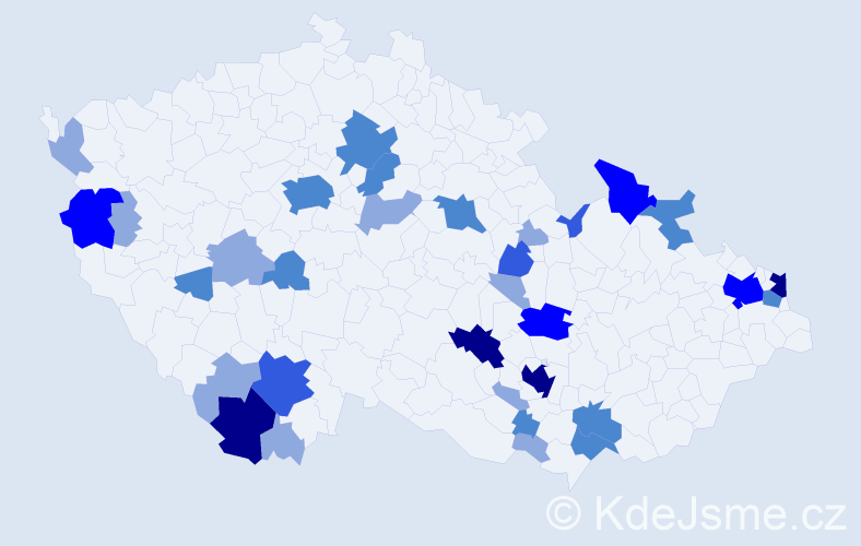 Příjmení: 'Valičková', počet výskytů 77 v celé ČR