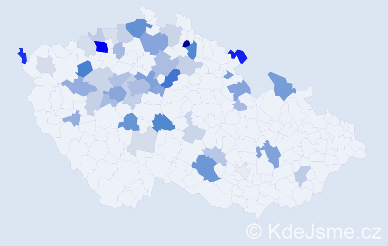 Příjmení: 'Jetel', počet výskytů 128 v celé ČR