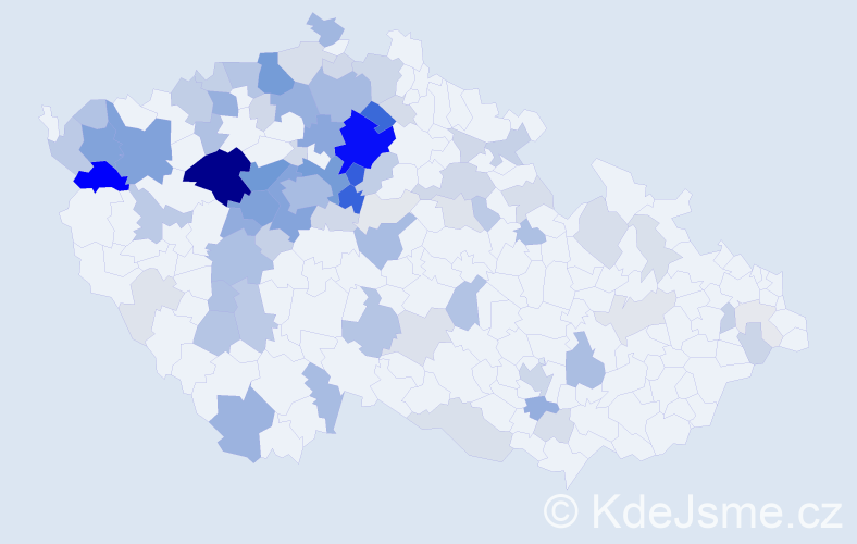 Příjmení: 'Moucha', počet výskytů 375 v celé ČR