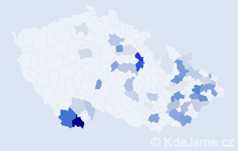 Příjmení: 'Smutek', počet výskytů 151 v celé ČR