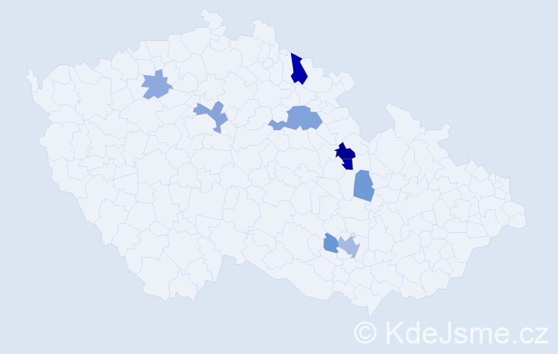 Příjmení: 'Pilgrová', počet výskytů 20 v celé ČR