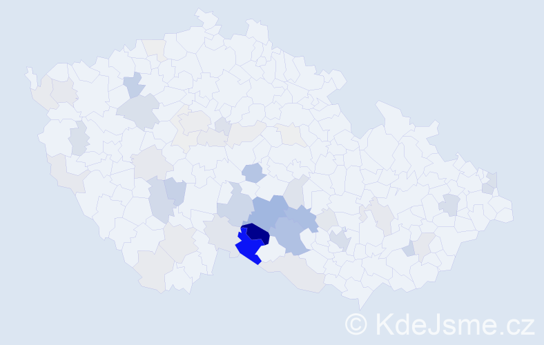 Příjmení: 'Vejmělek', počet výskytů 153 v celé ČR