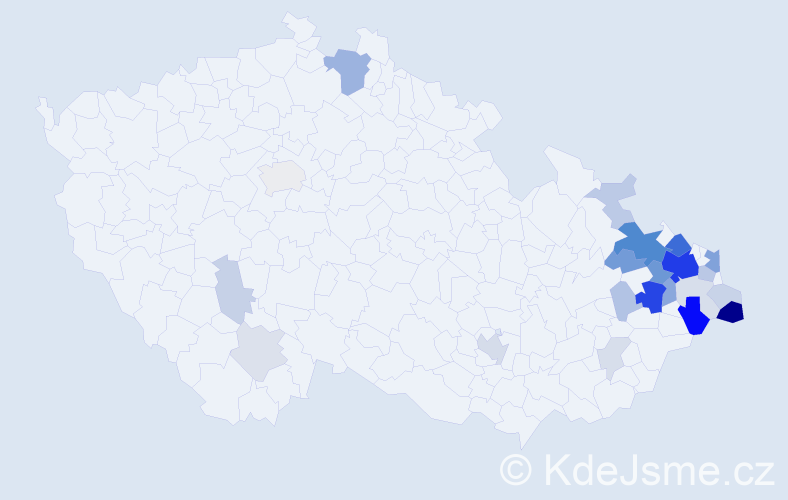 Příjmení: 'Honzek', počet výskytů 87 v celé ČR