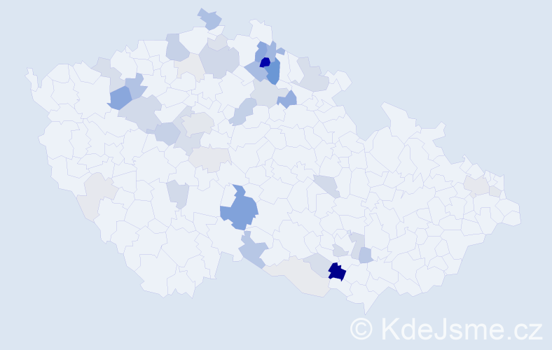 Příjmení: 'Koňák', počet výskytů 138 v celé ČR