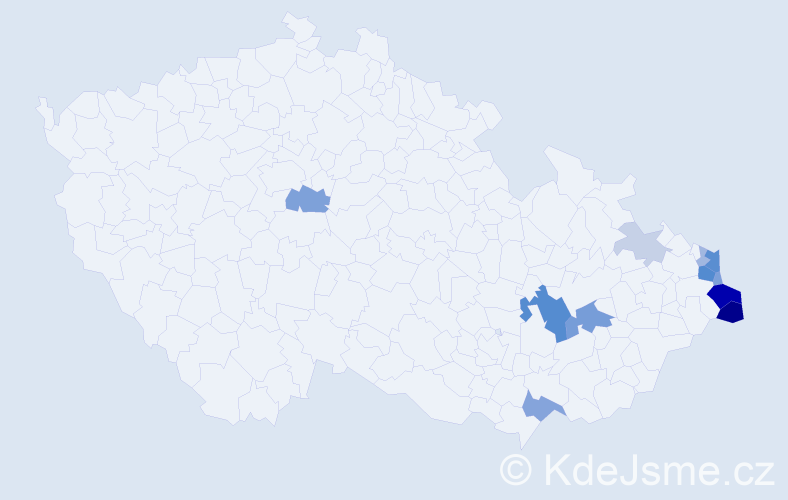 Příjmení: 'Pezda', počet výskytů 34 v celé ČR