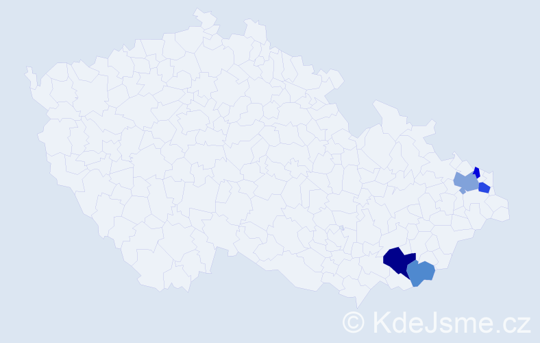 Příjmení: 'Čičelová', počet výskytů 9 v celé ČR
