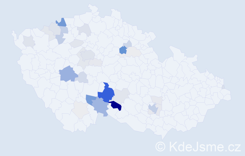 Příjmení: 'Šimků', počet výskytů 128 v celé ČR