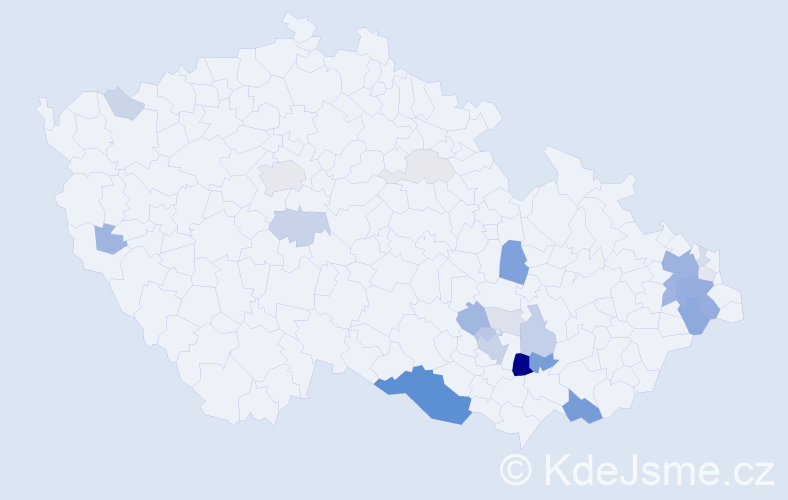 Příjmení: 'Durák', počet výskytů 87 v celé ČR
