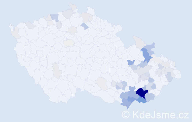 Příjmení: 'Křivák', počet výskytů 285 v celé ČR
