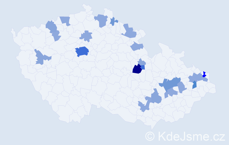 Příjmení: 'Adamská', počet výskytů 58 v celé ČR