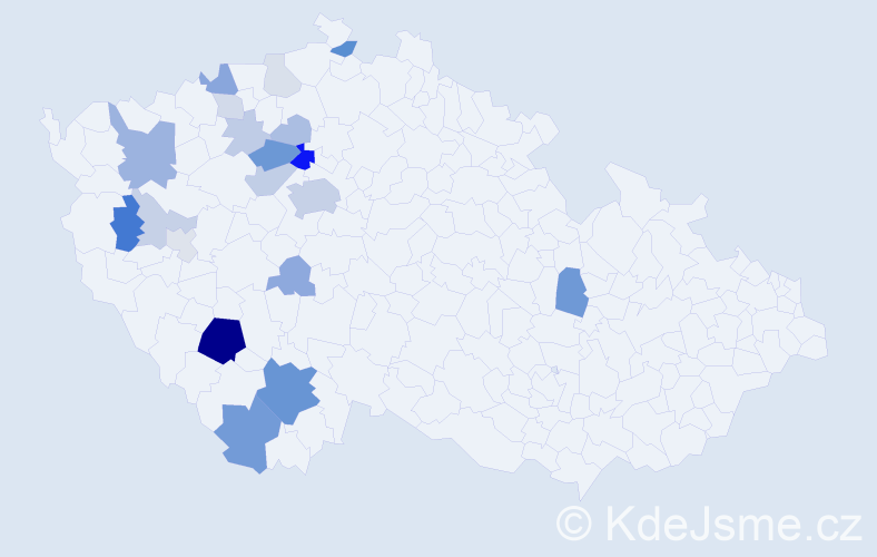 Příjmení: 'Prušák', počet výskytů 63 v celé ČR
