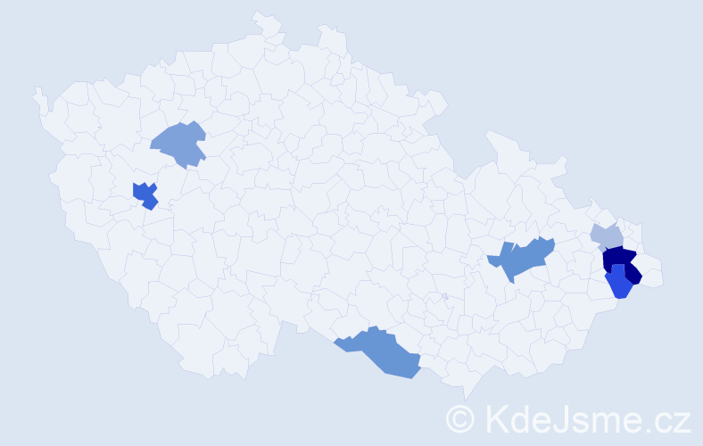 Příjmení: 'Keková', počet výskytů 20 v celé ČR