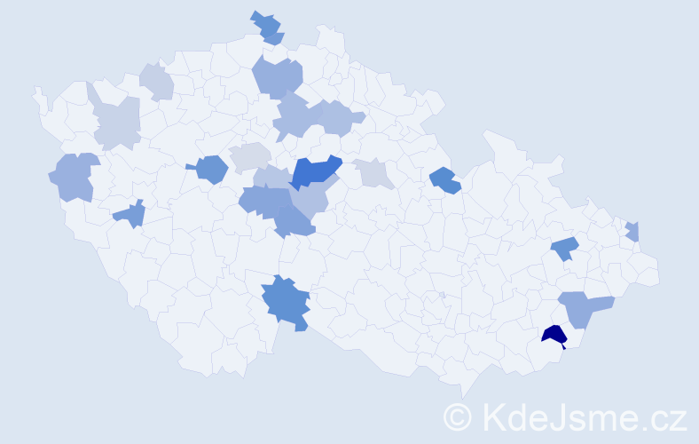 Příjmení: 'Kotrabová', počet výskytů 46 v celé ČR