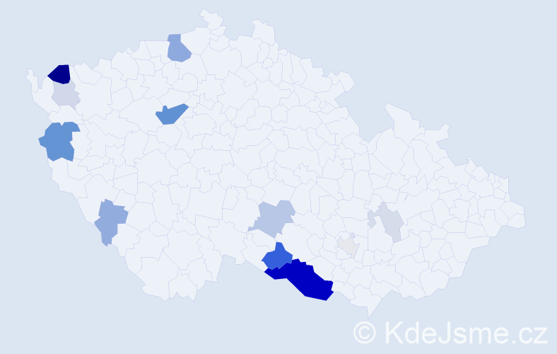 Příjmení: 'Habrdlová', počet výskytů 42 v celé ČR