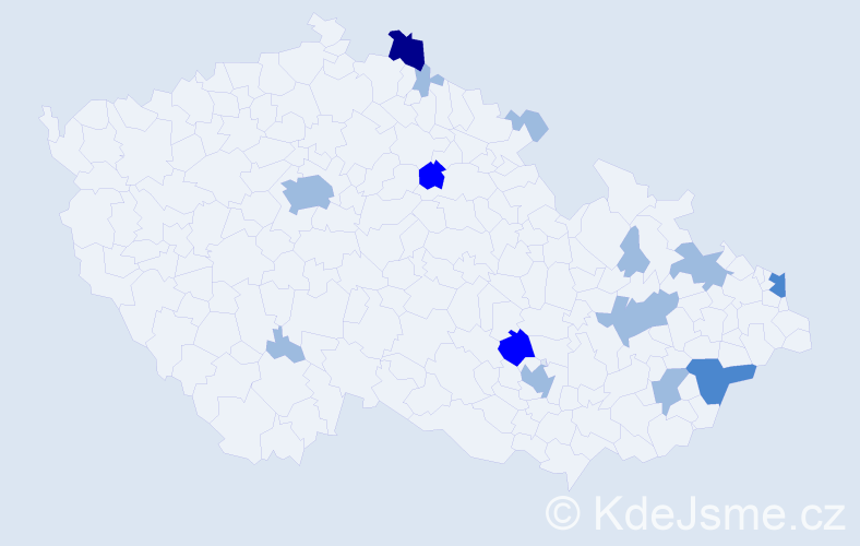 Příjmení: 'Balážiková', počet výskytů 23 v celé ČR