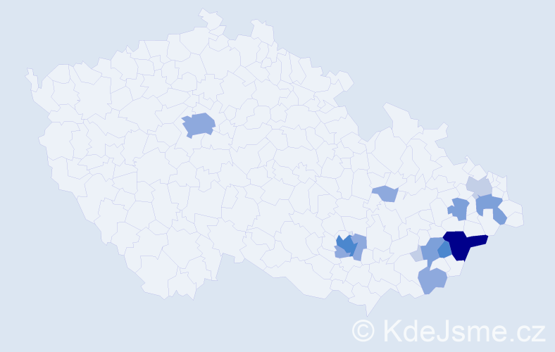Příjmení: 'Čapák', počet výskytů 40 v celé ČR