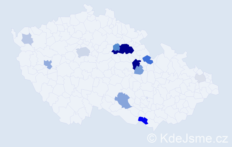Příjmení: 'Mencák', počet výskytů 36 v celé ČR