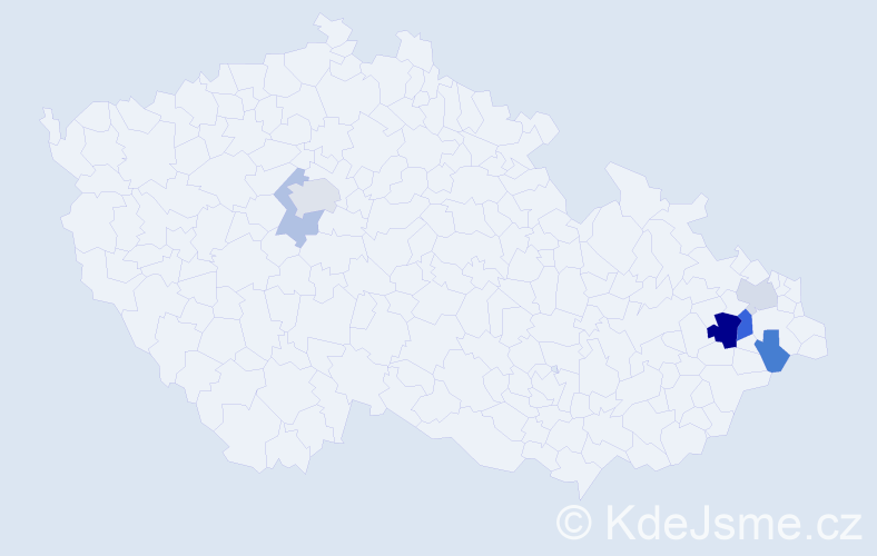 Příjmení: 'Kmeťková', počet výskytů 11 v celé ČR