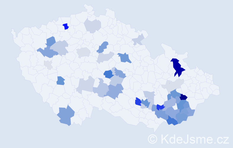 Příjmení: 'Kočičková', počet výskytů 101 v celé ČR