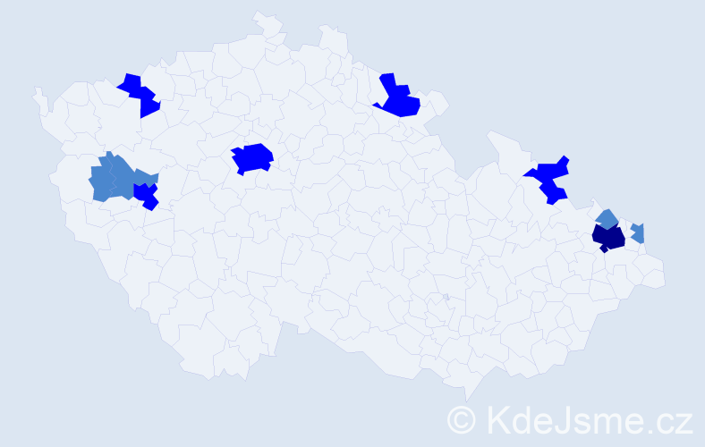 Příjmení: 'Mečár', počet výskytů 17 v celé ČR