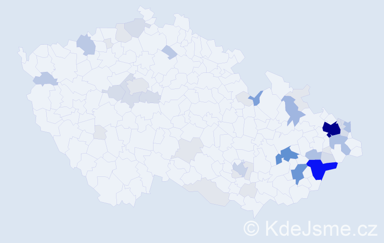 Příjmení: 'Kandráčová', počet výskytů 166 v celé ČR