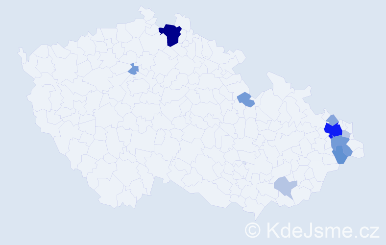 Příjmení: 'Mikendová', počet výskytů 36 v celé ČR