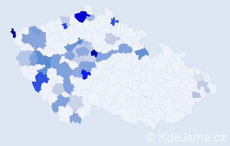 Příjmení: 'Bešťák', počet výskytů 160 v celé ČR