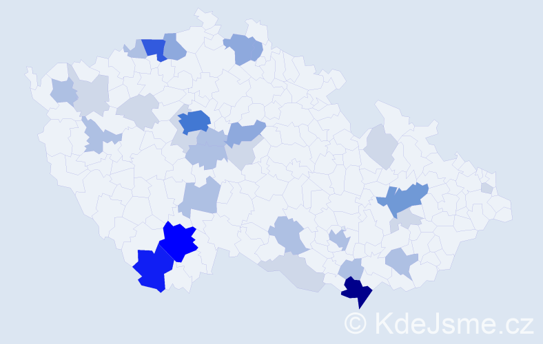 Příjmení: 'Krčka', počet výskytů 100 v celé ČR