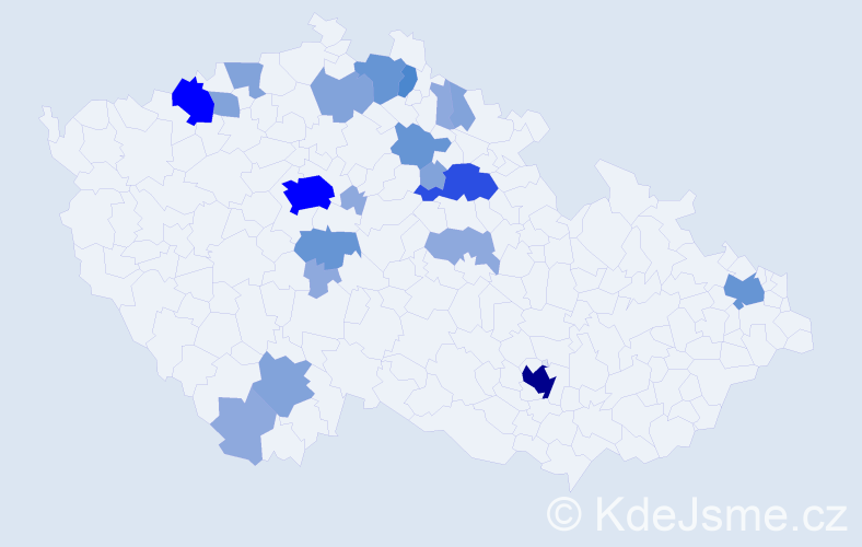 Příjmení: 'Klepl', počet výskytů 58 v celé ČR