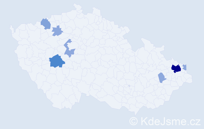 Příjmení: 'Morav', počet výskytů 18 v celé ČR
