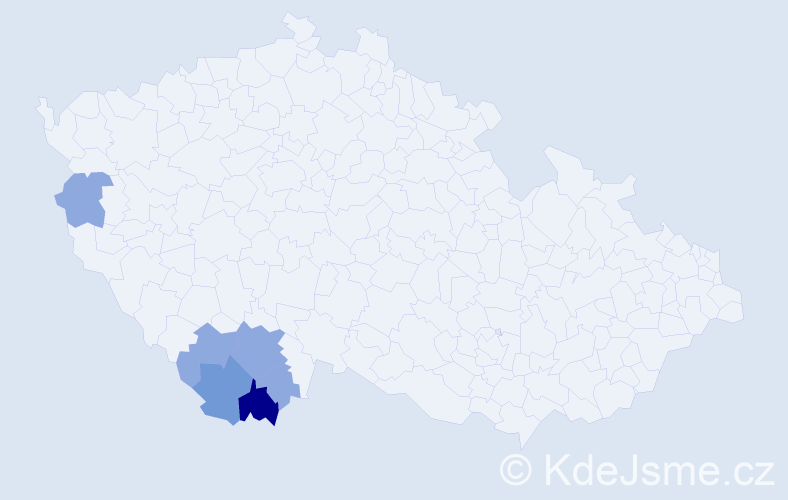 Příjmení: 'Dekretová', počet výskytů 16 v celé ČR