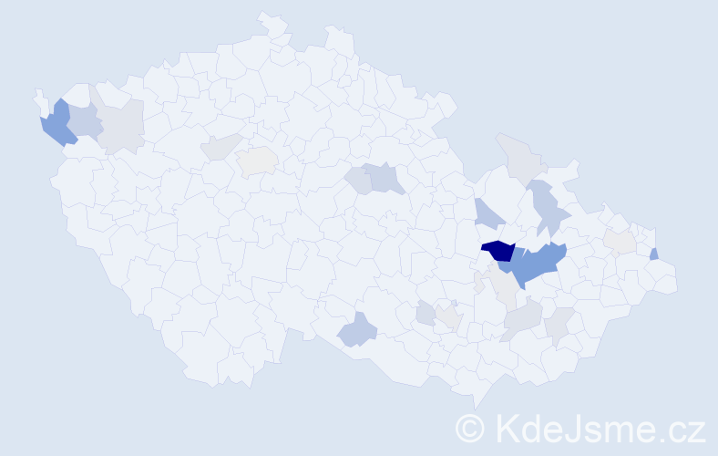 Příjmení: 'Utíkal', počet výskytů 97 v celé ČR