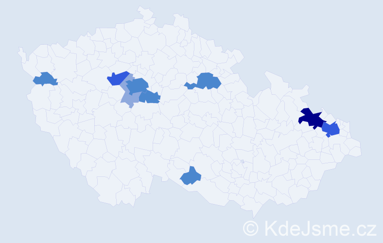 Příjmení: 'Bátor', počet výskytů 22 v celé ČR