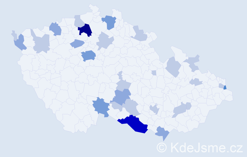 Příjmení: 'Badinková', počet výskytů 59 v celé ČR