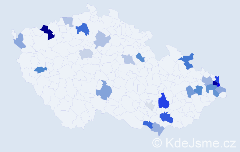 Příjmení: 'Holka', počet výskytů 53 v celé ČR