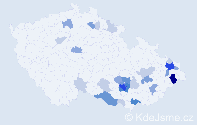 Příjmení: 'Pink', počet výskytů 74 v celé ČR