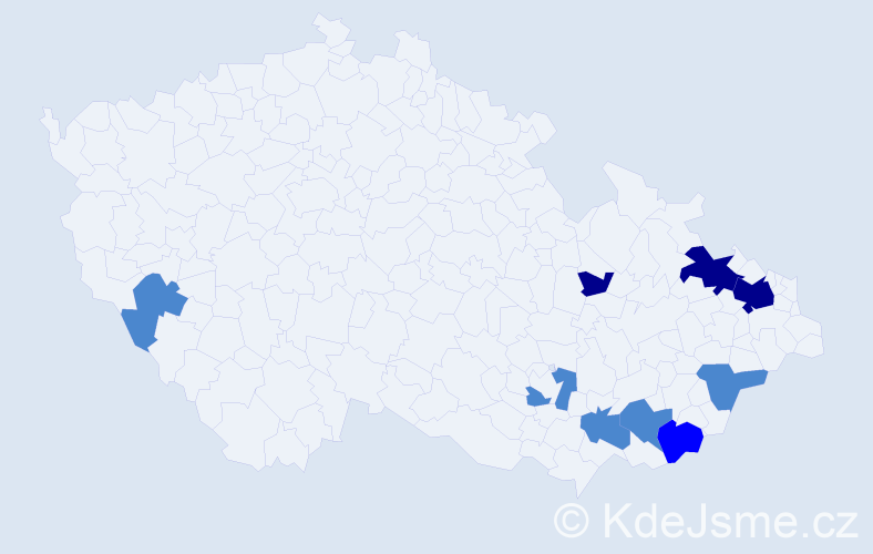 Příjmení: 'Montág', počet výskytů 16 v celé ČR