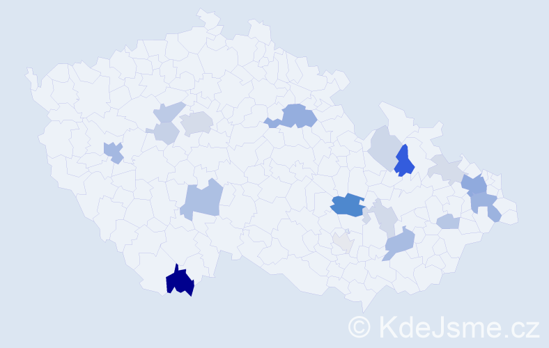 Příjmení: 'Griga', počet výskytů 50 v celé ČR