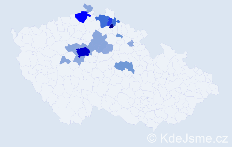 Příjmení: 'Číla', počet výskytů 63 v celé ČR