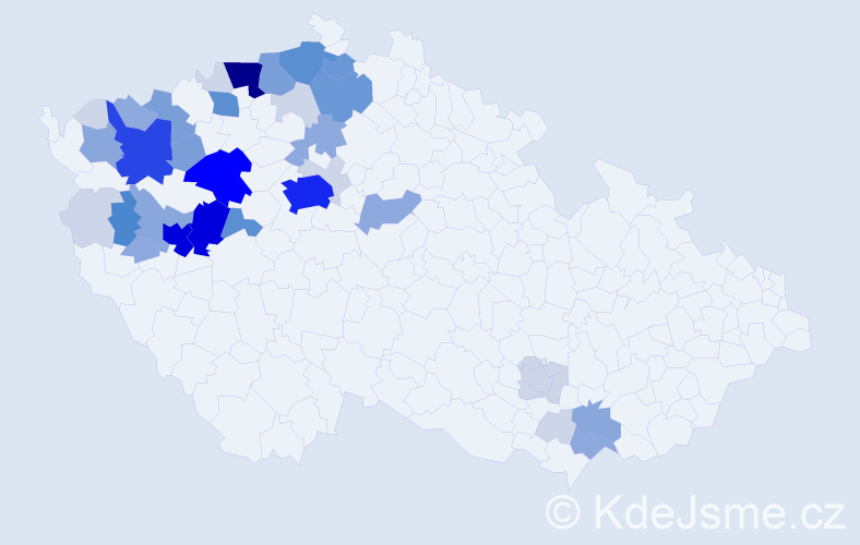 Příjmení: 'Šrédl', počet výskytů 145 v celé ČR