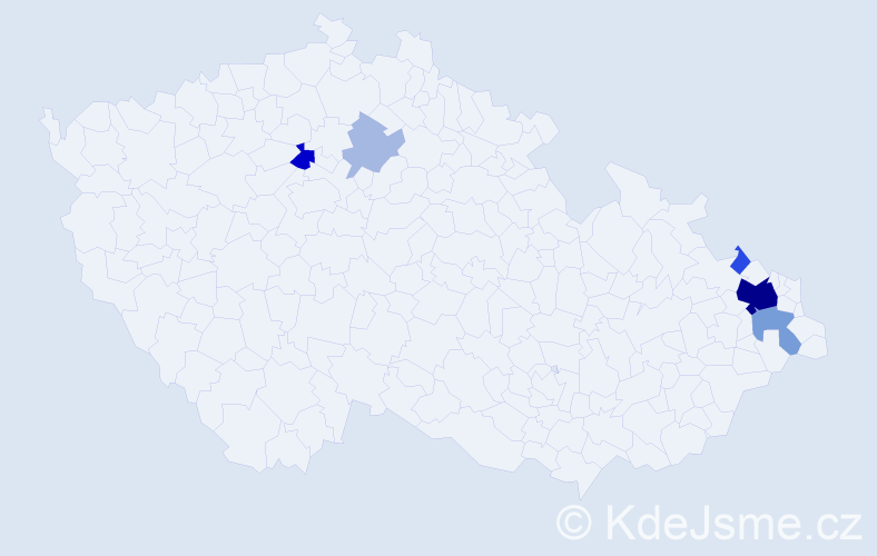 Příjmení: 'Rymelová', počet výskytů 21 v celé ČR